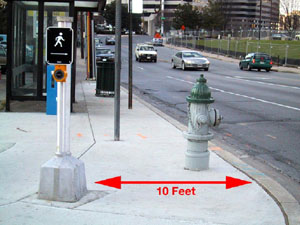 A photograph with an arrow graphic added to show a distance of 10 feet.